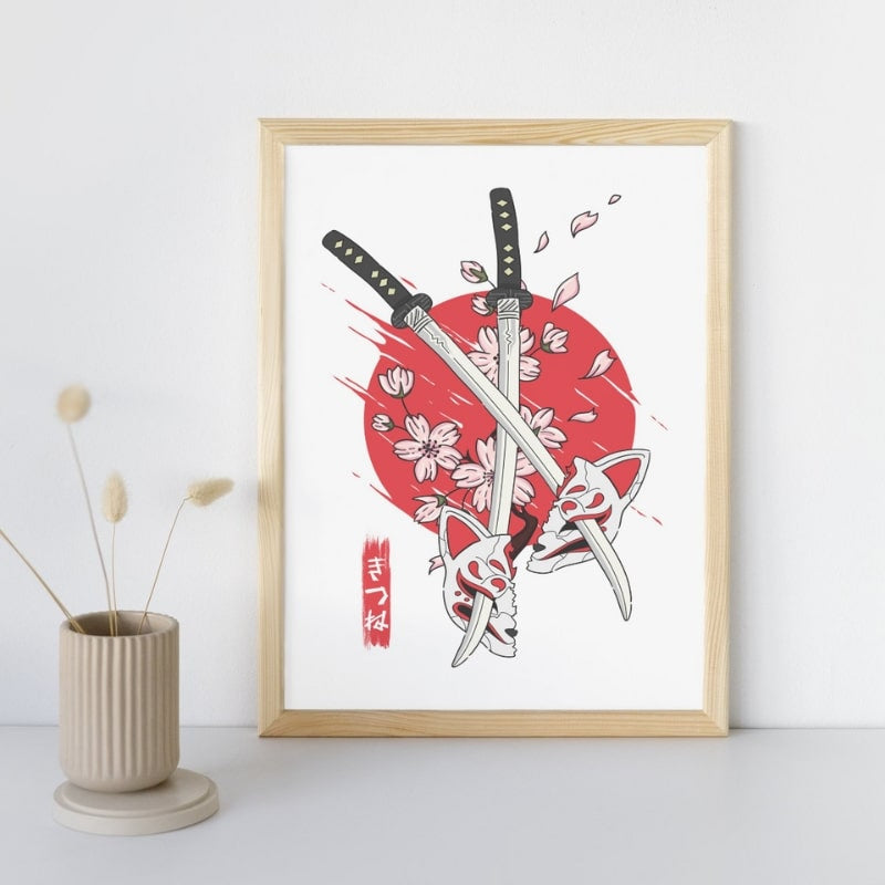 Japanese Kitsune & Katana Poster - A3