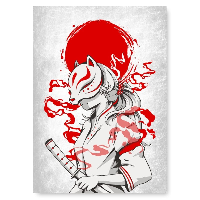 Japanese Samurai Kitsune Poster - A3