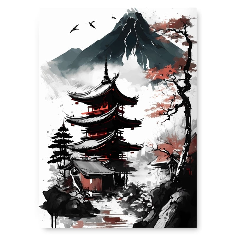 Japanese Pagoda View Poster - A3