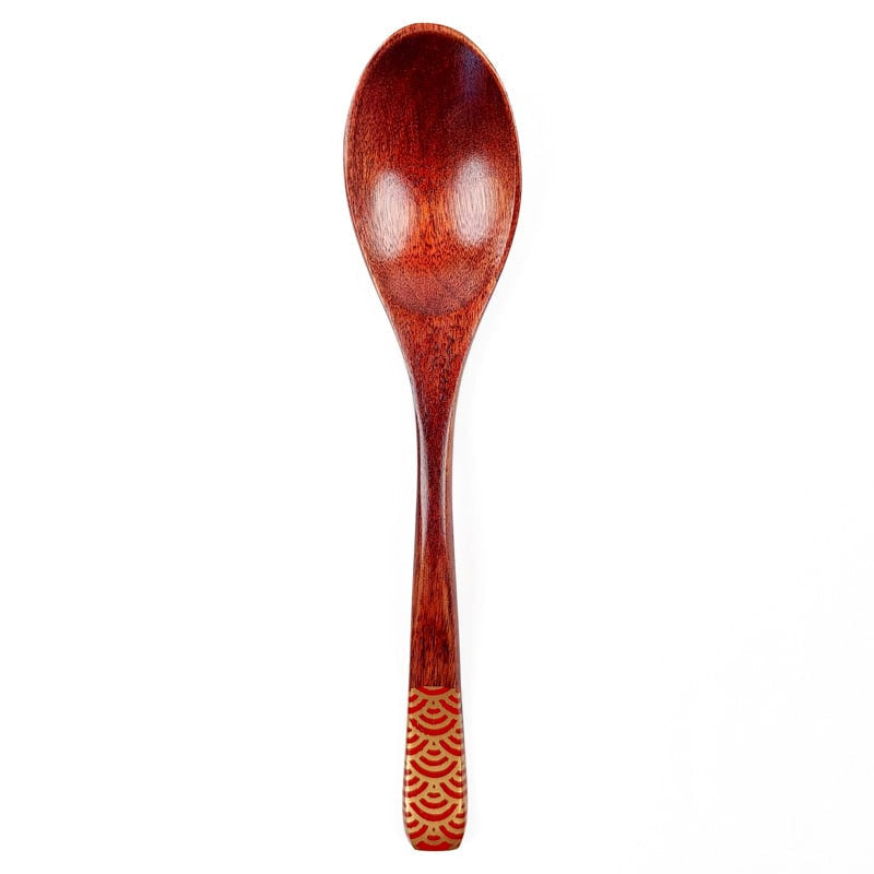 Seigaiha Japanese wooden spoon - Red