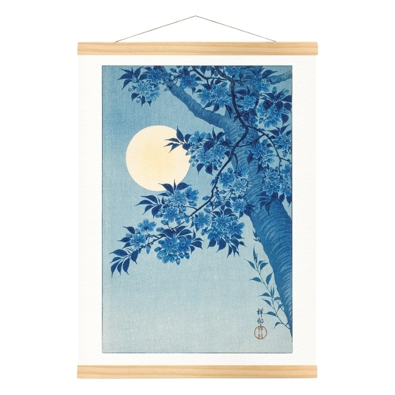 Japanese Cherry Blossom & Full Moon Print - A3