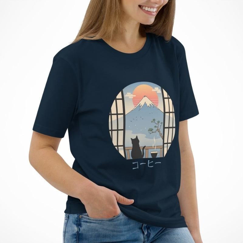Japanese Cat & Mount Fuji T-shirt