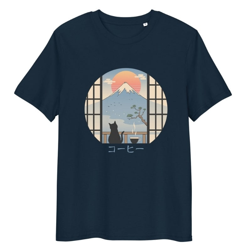 Japanese Cat & Mount Fuji T-shirt - S
