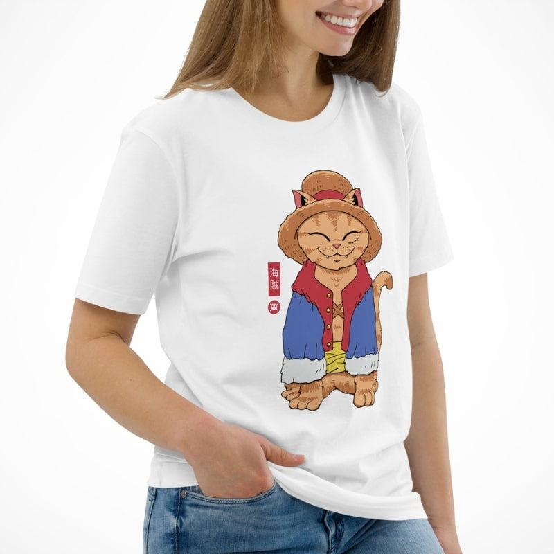 Japanese Neko Straw Hat T-shirt