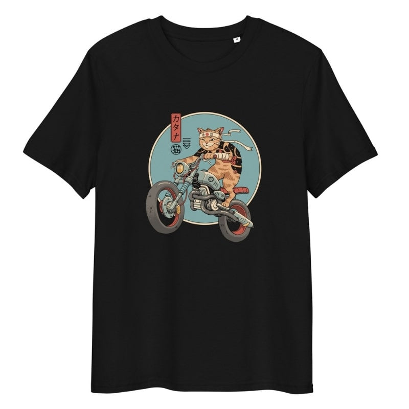 Japanese T-shirt Neko Rider - S / Black