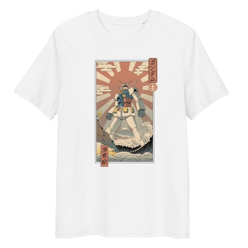 Japanese Ukiyo-e Mecha & Fuji T-shirt - S / White