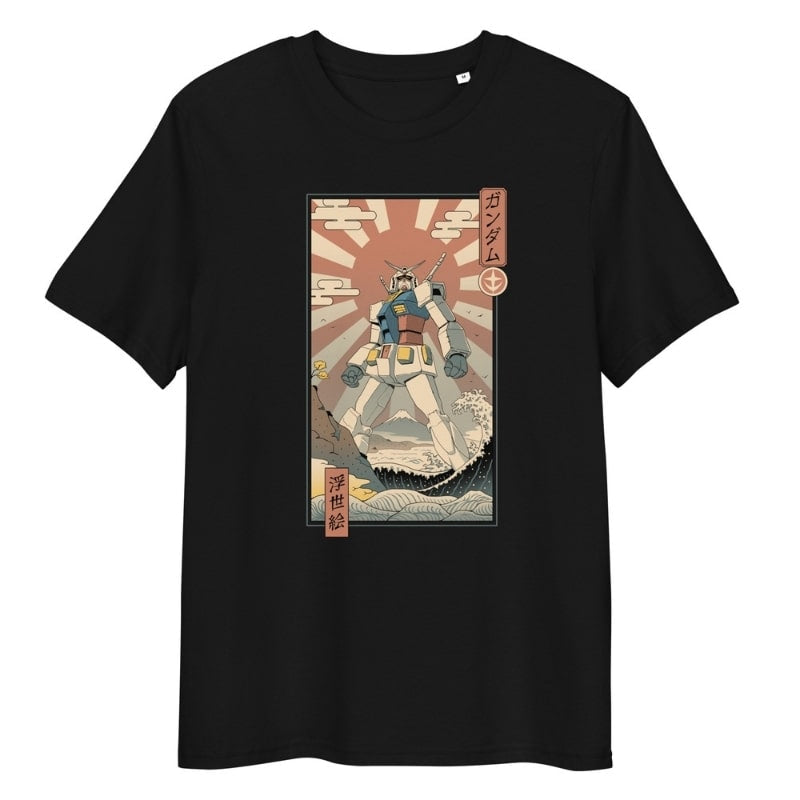 Japanese Ukiyo-e Mecha & Fuji T-shirt - S / Black