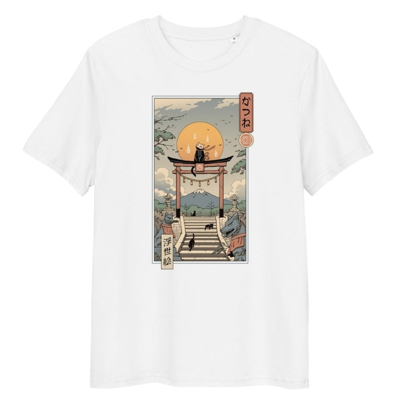 Japanese Ukiyo-e Neko Inari T-shirt - S / White