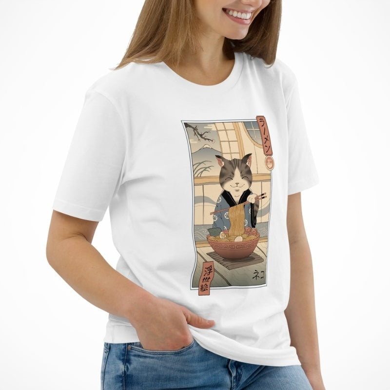 Japanese Ukiyo-e Neko Ramen T-shirt