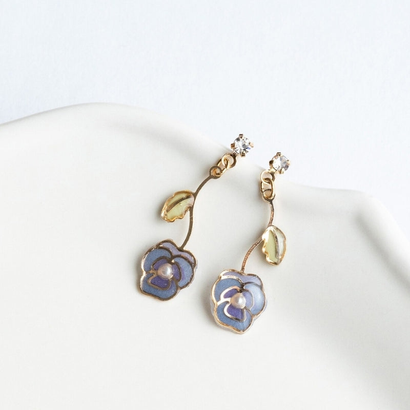 Pansy Flower Earrings Blue
