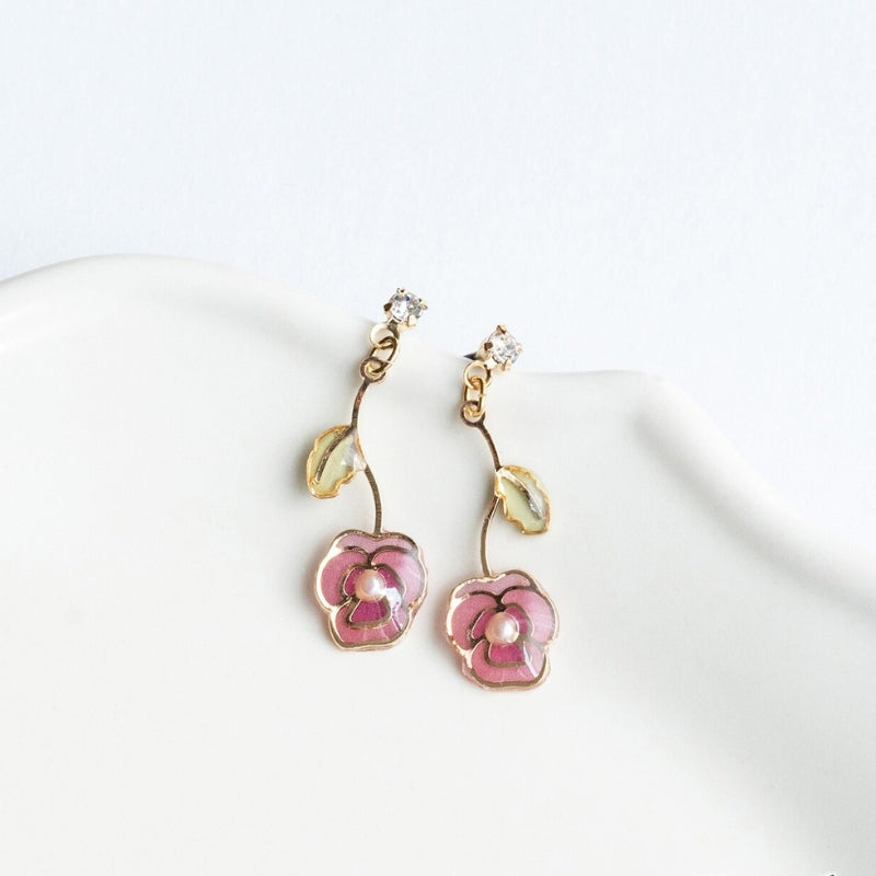 Pansy Flower Earrings Pink