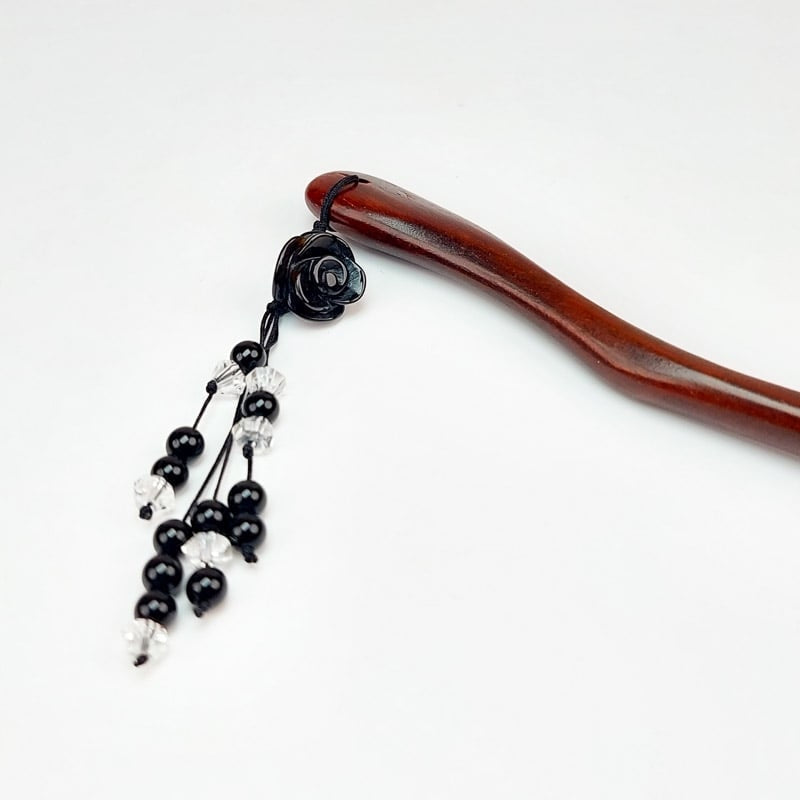 Wooden Kanzashi - Black Flower