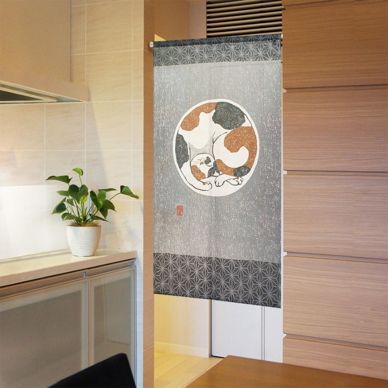 Japanese Noren Curtain Asanoha Cat