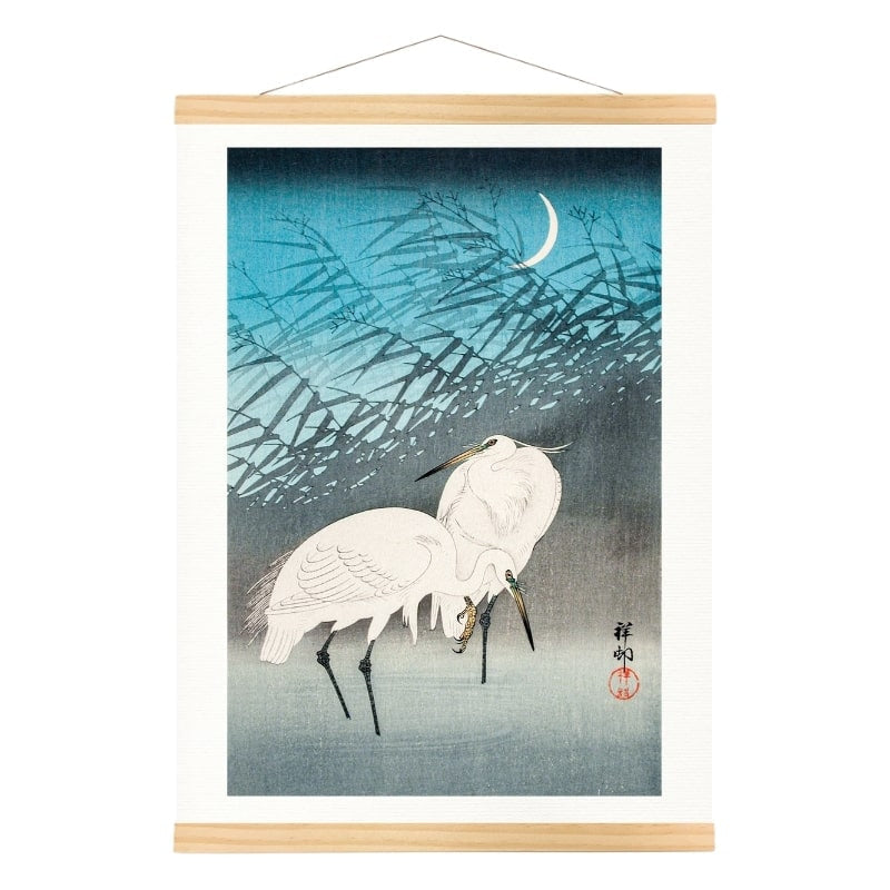 Egrets &amp; Reeds Japanese Print - A3