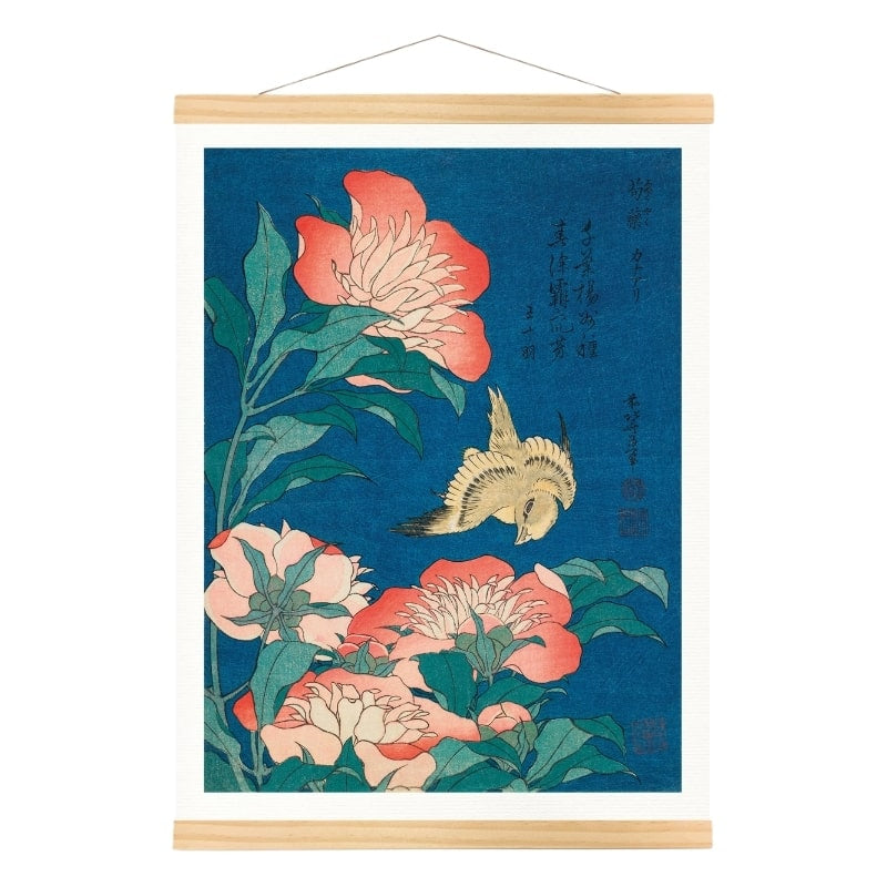 Japanese Peonies &amp; Canary Print - A3