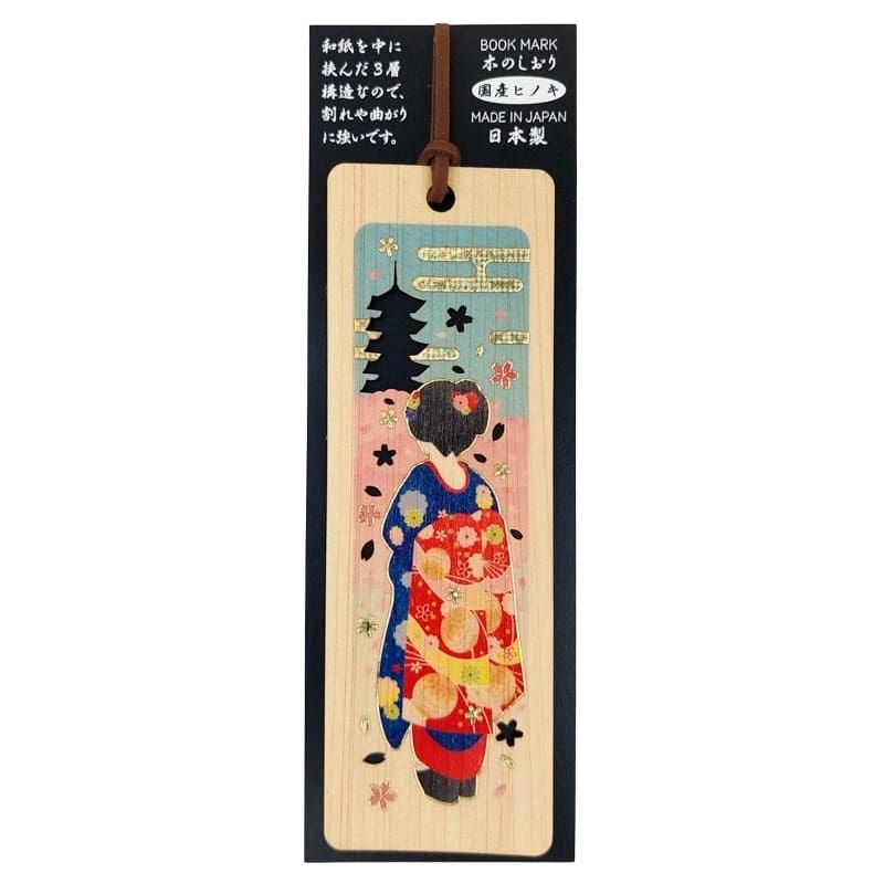 Japanese Cypress Bookmark Geisha & Pagoda