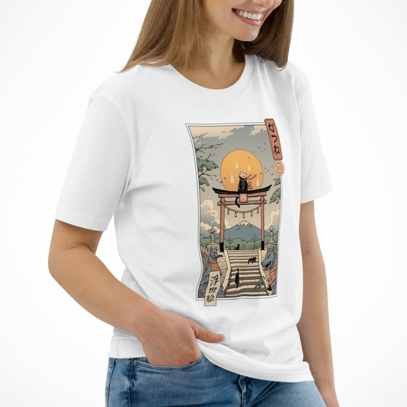 Japanese Ukiyo-e T-shirt Neko Inari